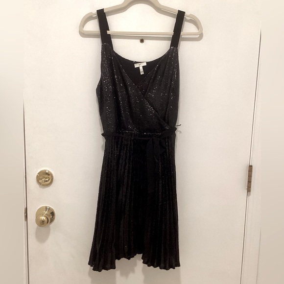 Joie Itara Sequin Black Mini Dress Embellished Wrap Slip Cocktail L - Picture 2 of 9